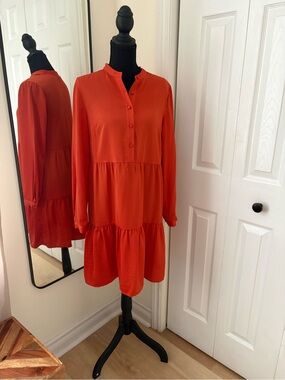 Joe Fresh Orange Long-Sleeve Tiered Button-Front Dress